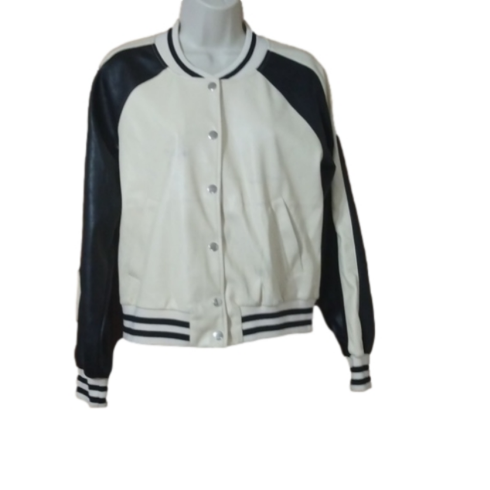 Anthropologie Varsity Jacket Vegan Leather size M
